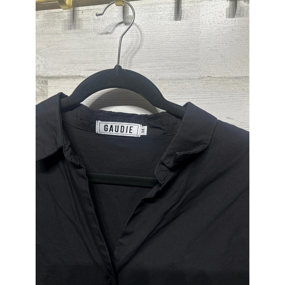 Gaudie Button Down Top Womens M Black Puff Sleeve Cotton Poplin EUC - Picture 2 of 4